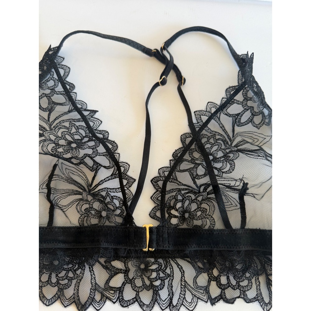 Intimately Free People Black Sheer coquette Floral Lace Bralette Front Clasp S - Picture 6 of 6